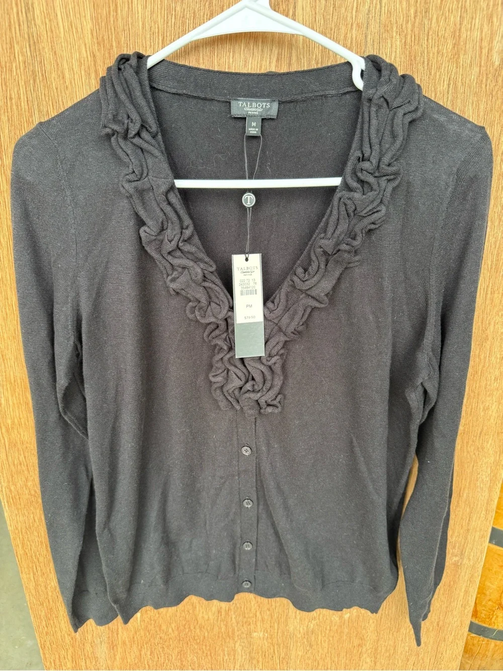 Talbots Black Knit Cardigan with Logo Button